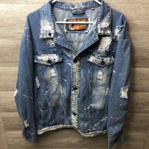 Rolling Paper Size 3XL Blue Distressed Jean Jacket